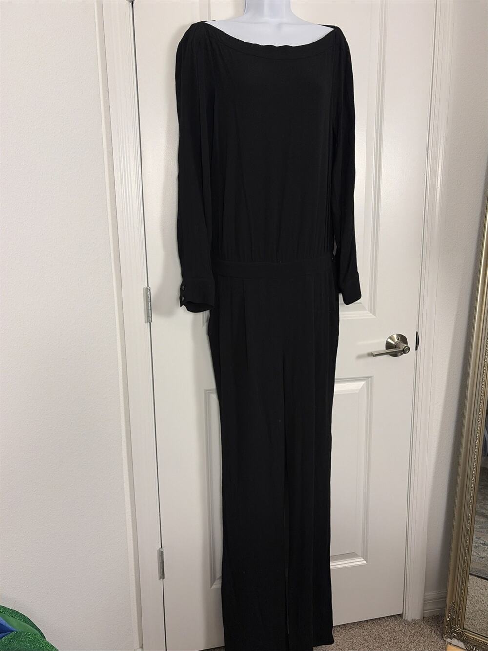 Diane von Furstenberg Bk Cynthia Biatbeck Long Sleeved Crepe Jumpsuit , Pockets